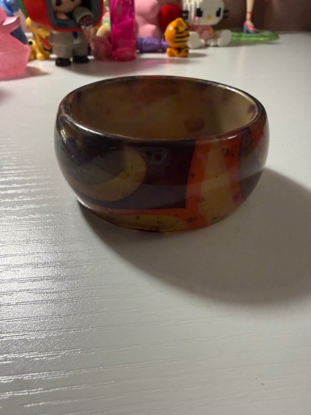 Resin Bangle Bracelet in Amber & Multicolor Swirl